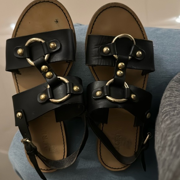 J crew navy leather sandals size 6 - Picture 1 of 1